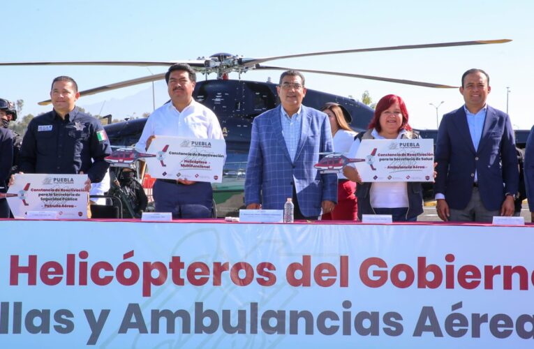 Reactiva Sergio Salomón tres helicópteros para otorgamiento de servicios de salud, seguridad y PC